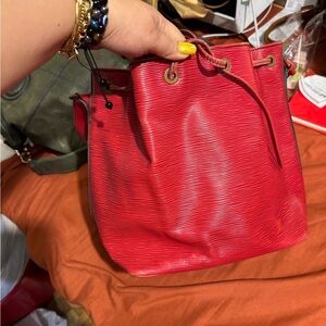 Louis Vuitton Petite Noe Red Leather Bucket Bag